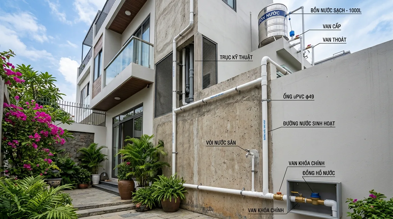 Ảnh minh hoạ: Ứng dụng ống nhựa uPVC φ49 trong hệ thống nước