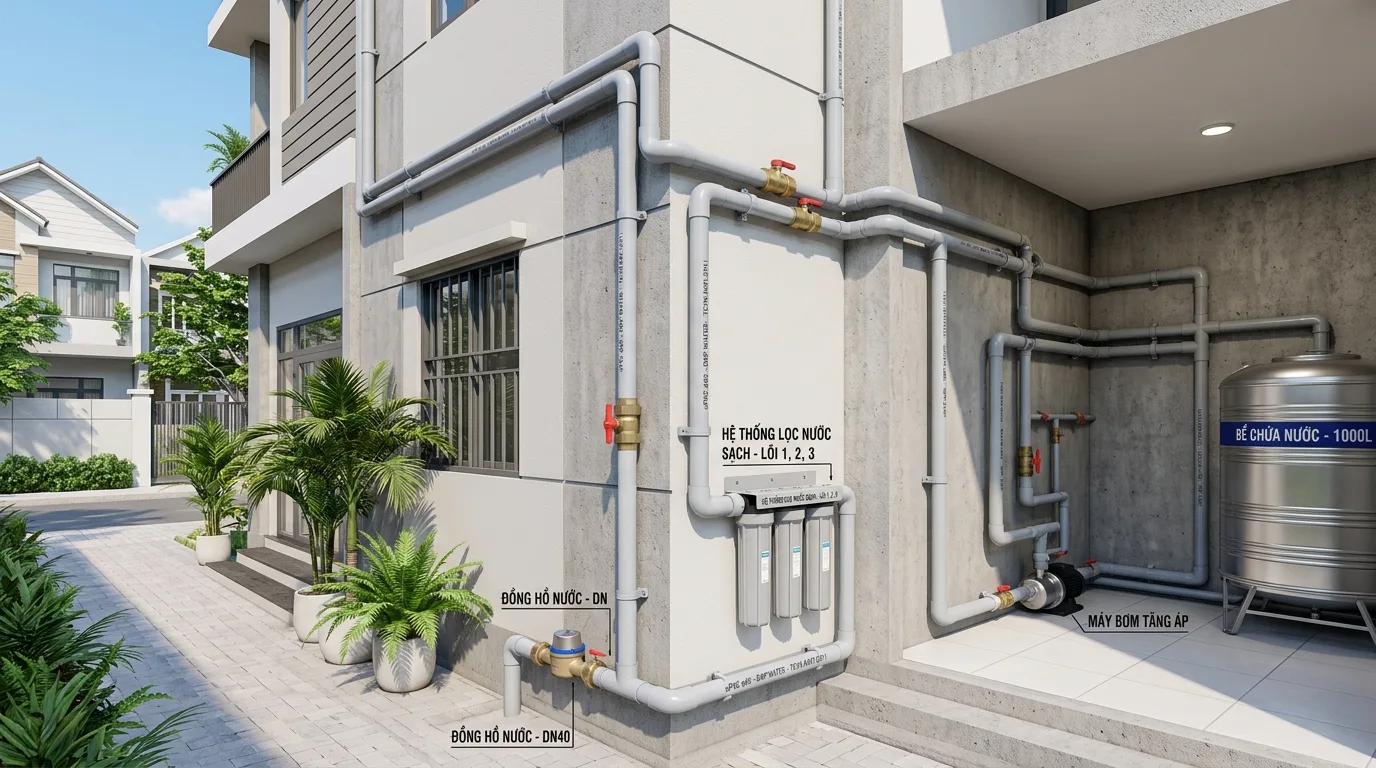 Ảnh minh hoạ: Ứng dụng ống nhựa uPVC φ60 trong hệ thống cấp nước