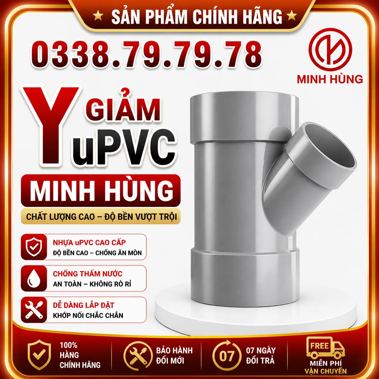 Y giảm uPVC Minh Hùng – Phụ kiện chia nhánh giảm đường ống