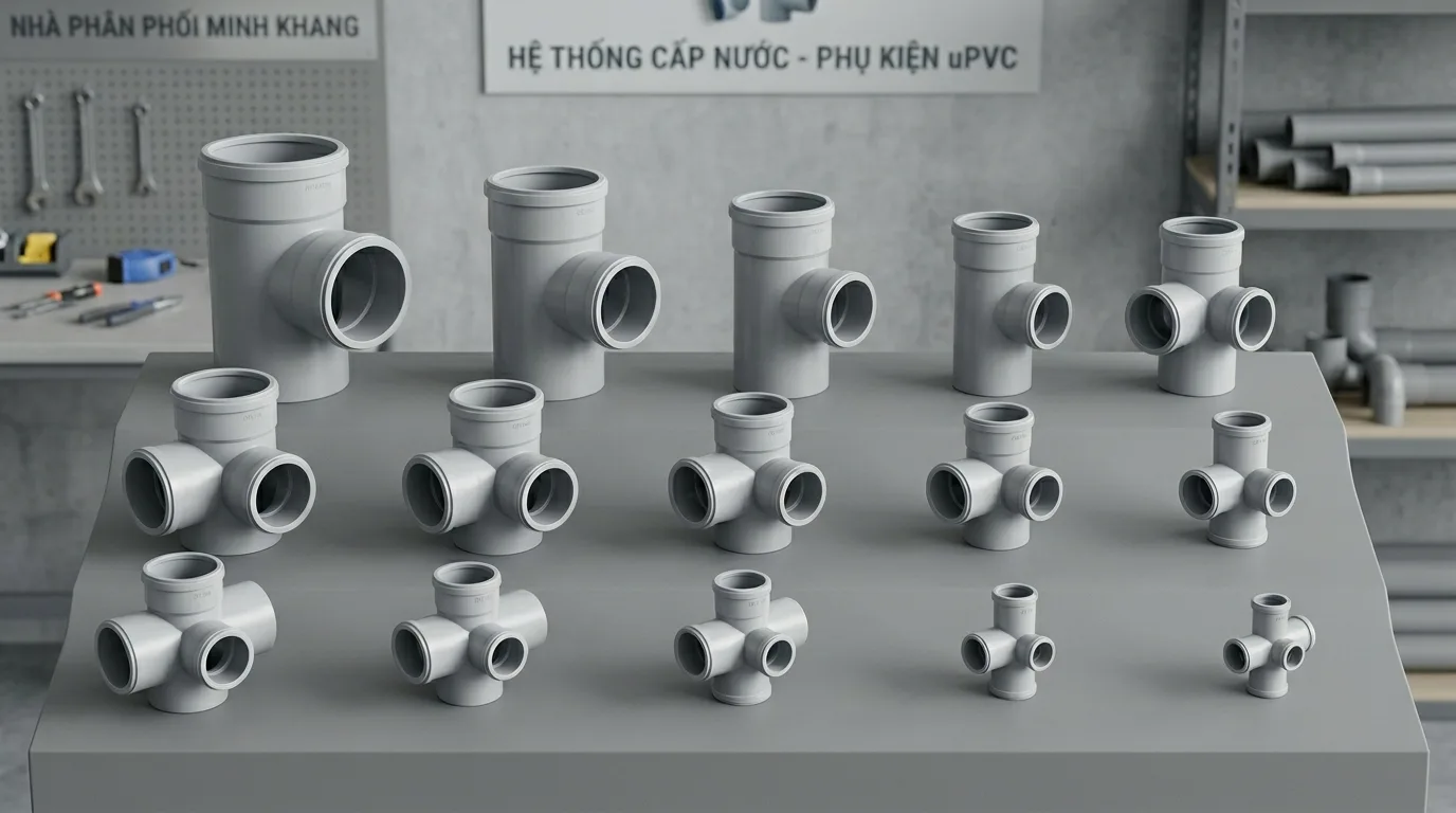 Ảnh minh hoạ: các kích thước tê giảm uPVC dùng trong hệ thống cấp nước