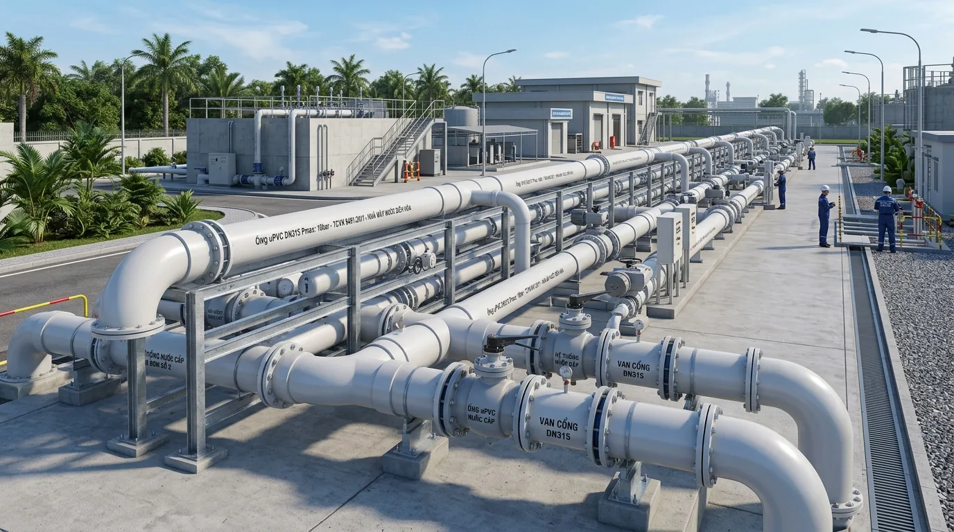 Ảnh minh hoạ: hệ thống đường ống uPVC DN315 trong công trình cấp nước