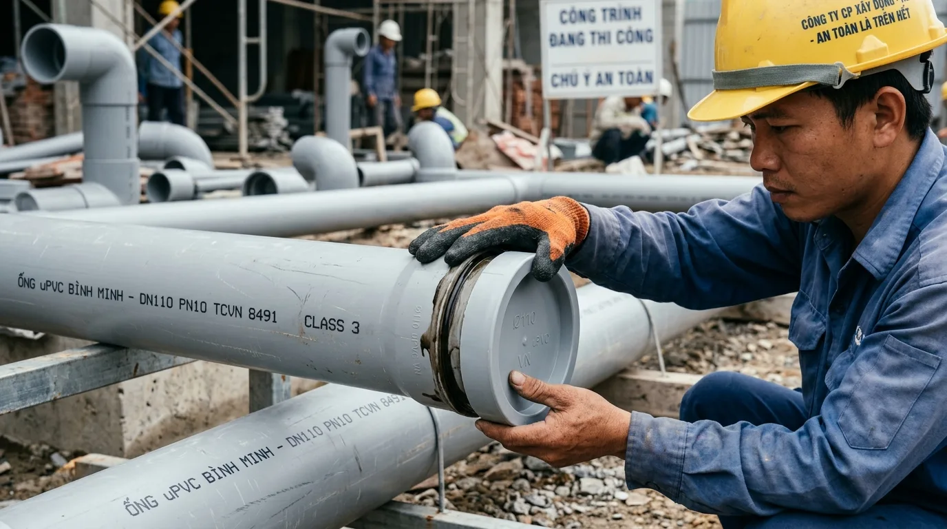 Ảnh minh hoạ: lắp đặt bít uPVC trên đầu đường ống nhựa