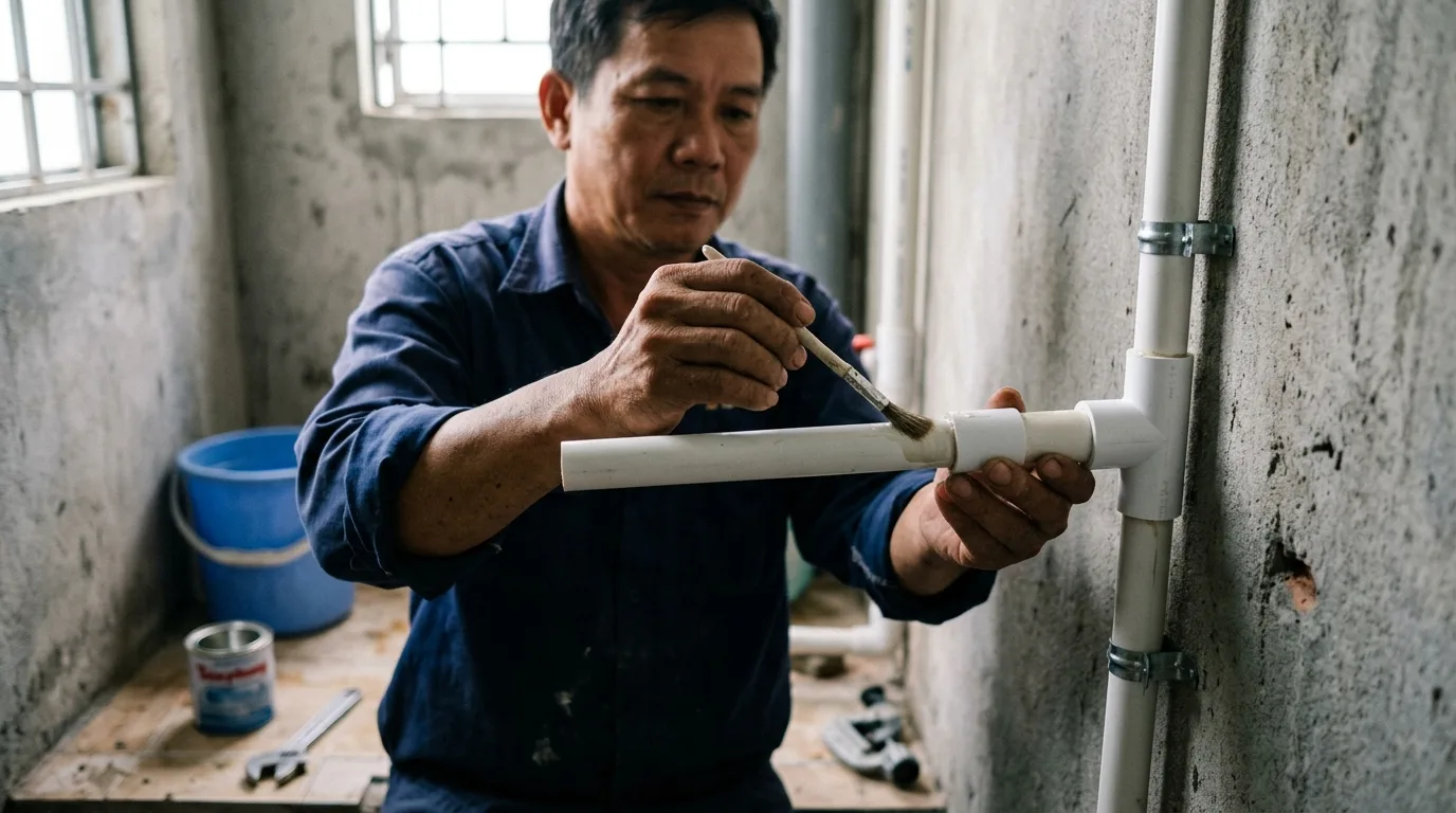 Ảnh minh hoạ: lắp đặt co nhựa uPVC trong hệ thống cấp nước