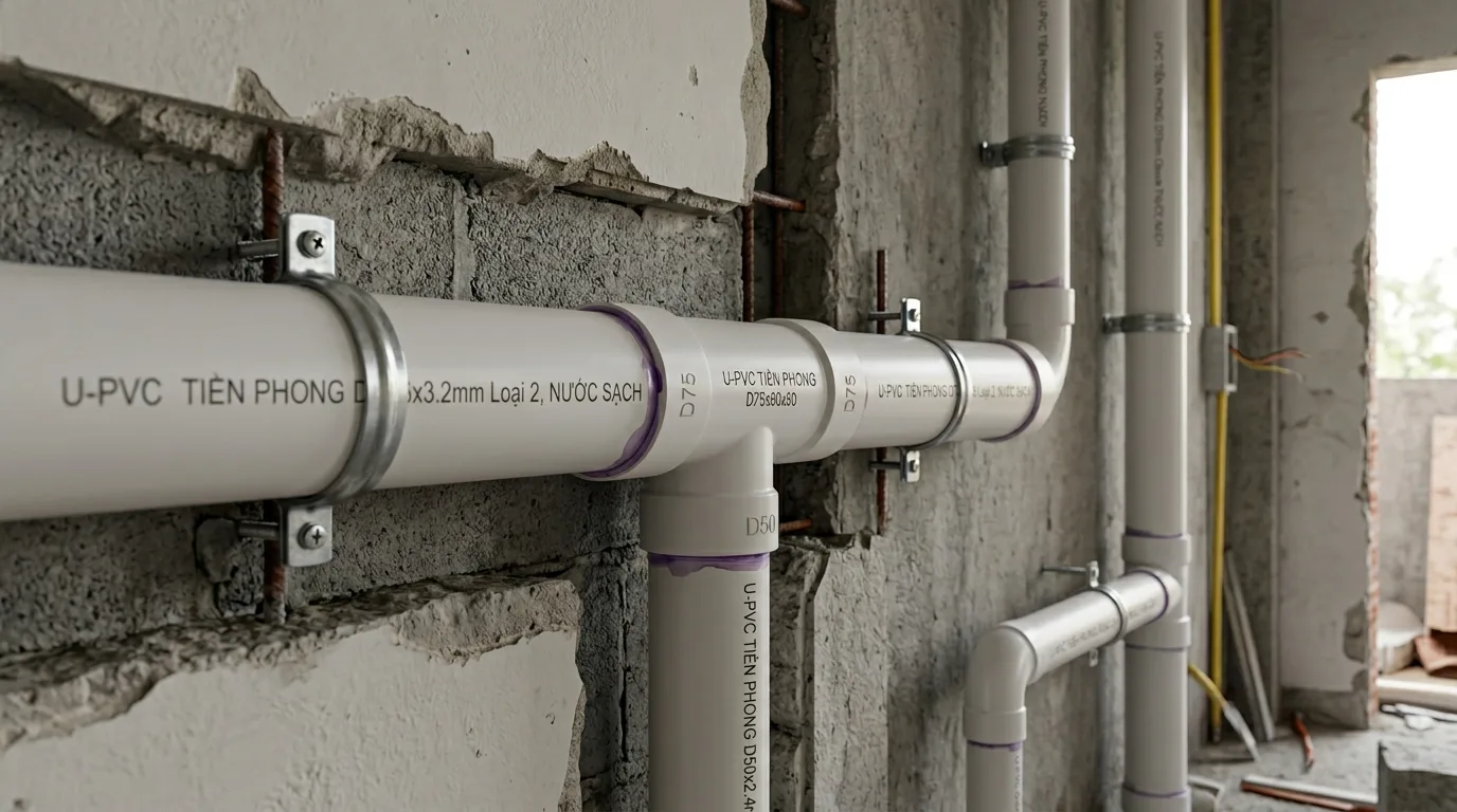 Ảnh minh hoạ: lắp đặt tê giảm uPVC trong hệ thống ống nước