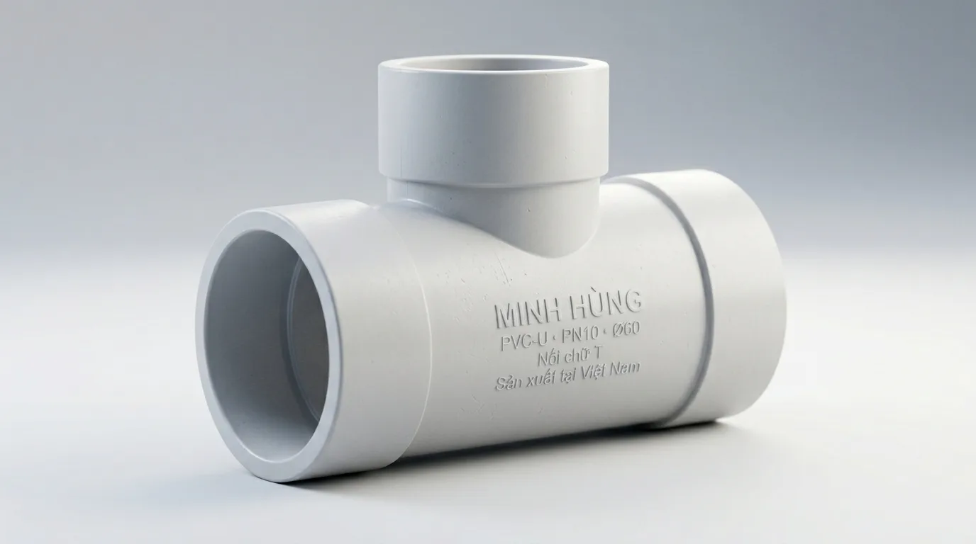 Ảnh minh hoạ: phụ kiện tê uPVC Minh Hùng dùng để chia nhánh đường ống