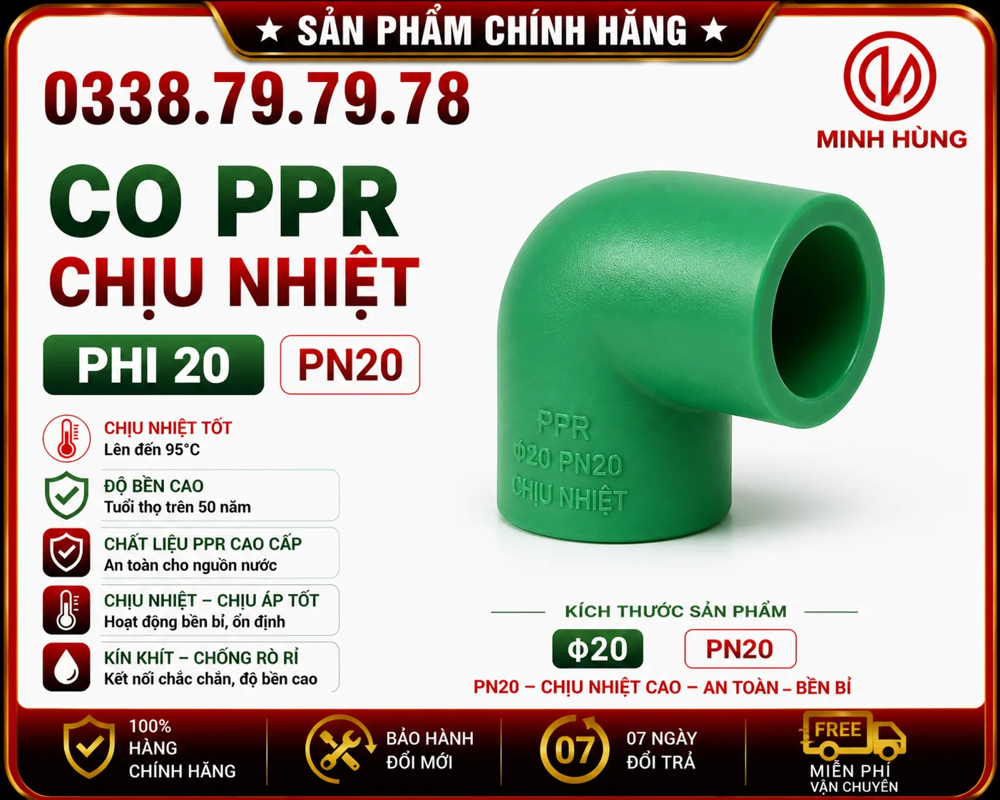 Co PPR phi 20 PN20 dùng cho hệ thống nước nóng