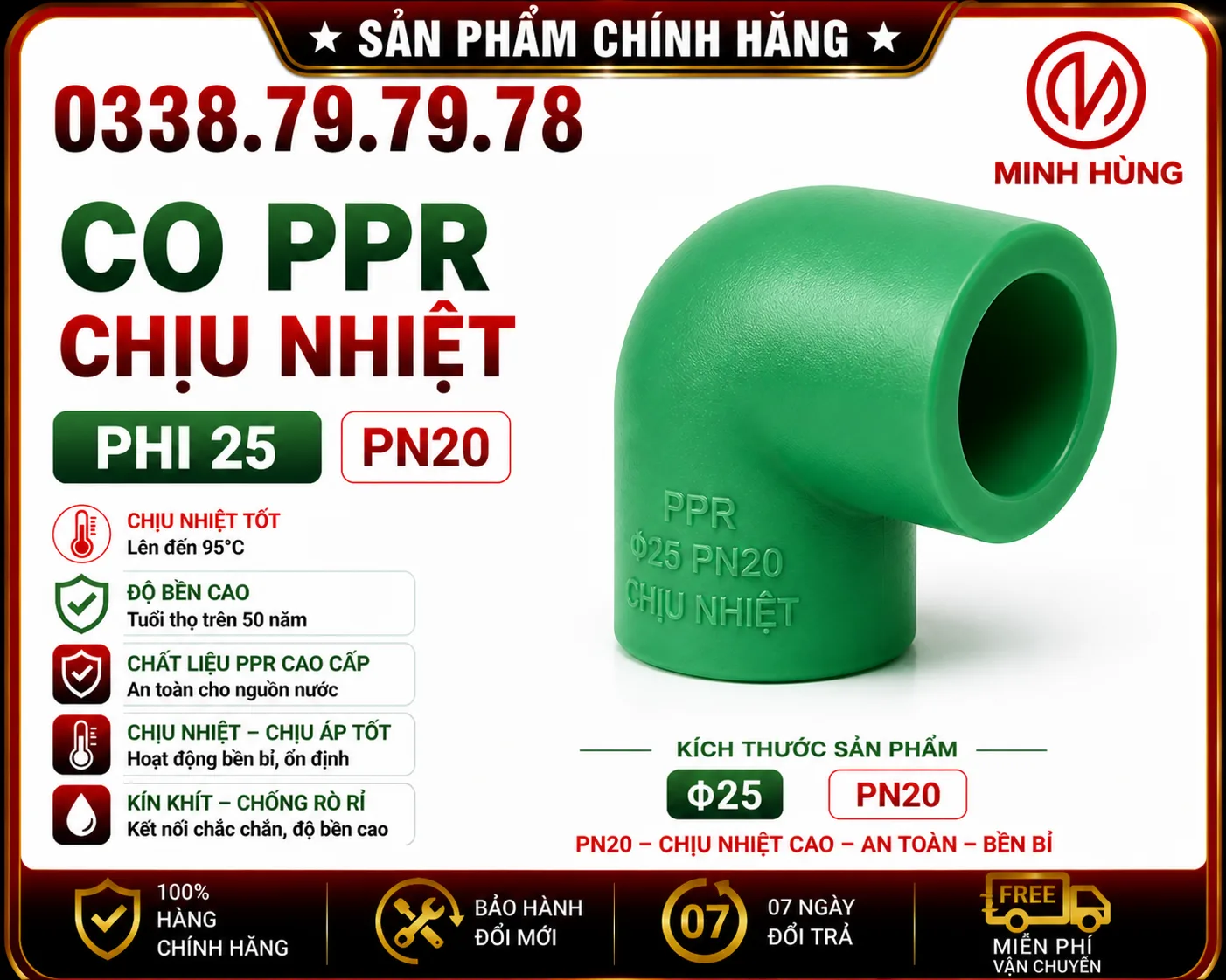 Co PPR phi 25 PN20 cho hệ thống nước nóng ổn định