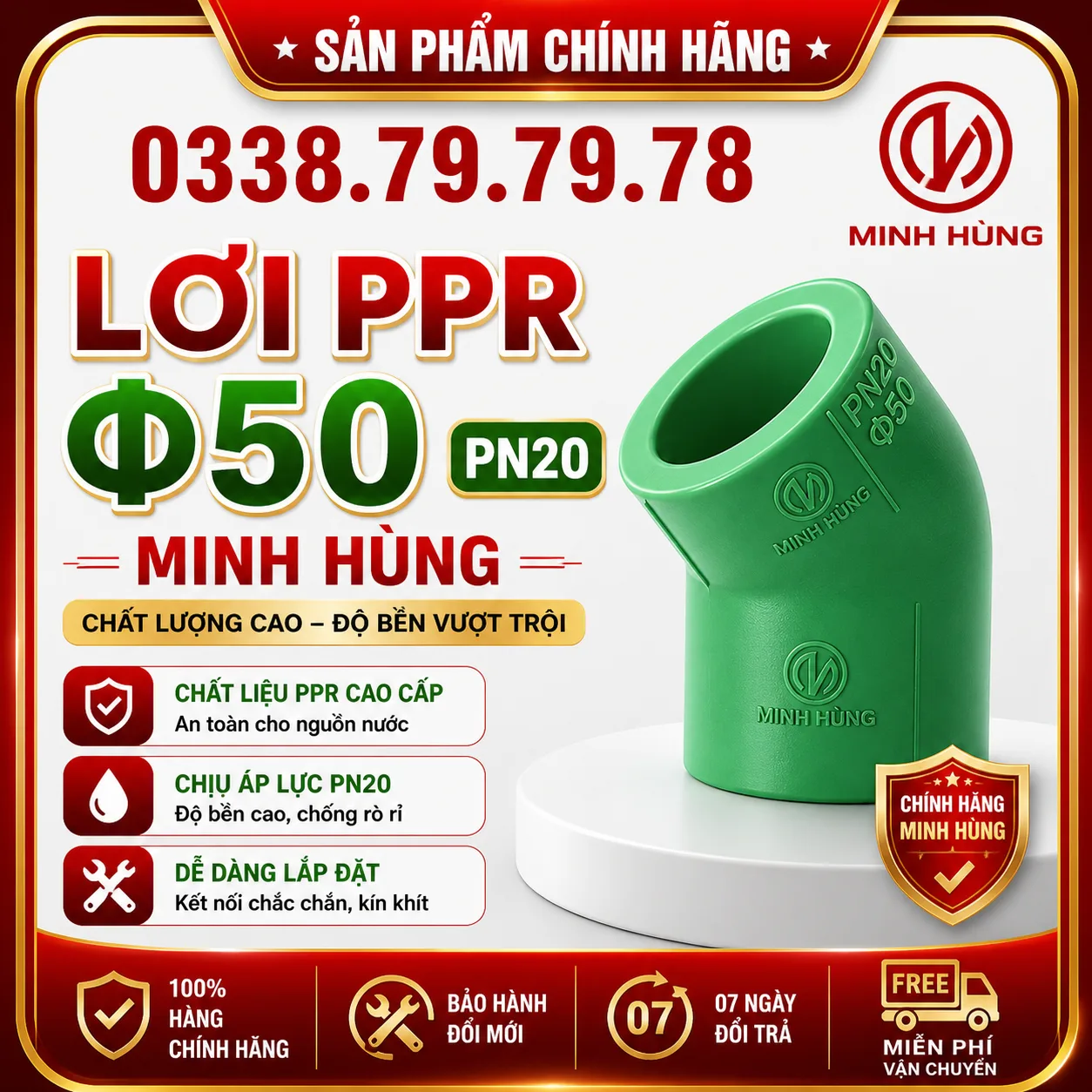 Lơi PPR phi 50 PN20 cho hệ thống cấp nước nóng bền ổn định
