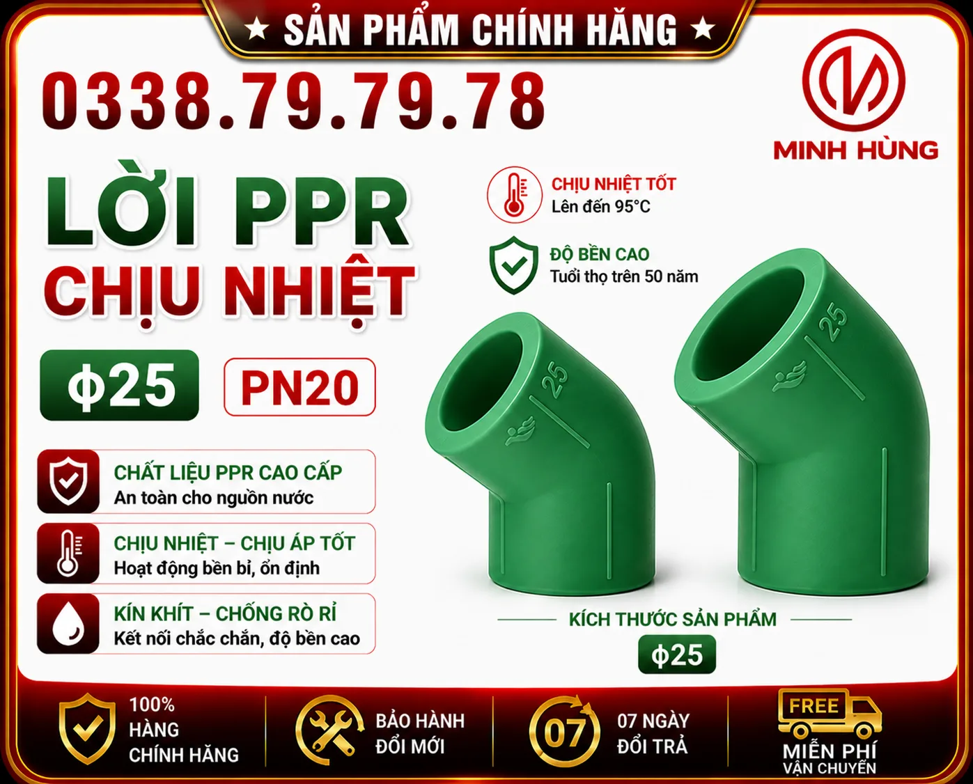 Lơi PPR φ25 PN20 chịu nhiệt cho hệ thống ống nước