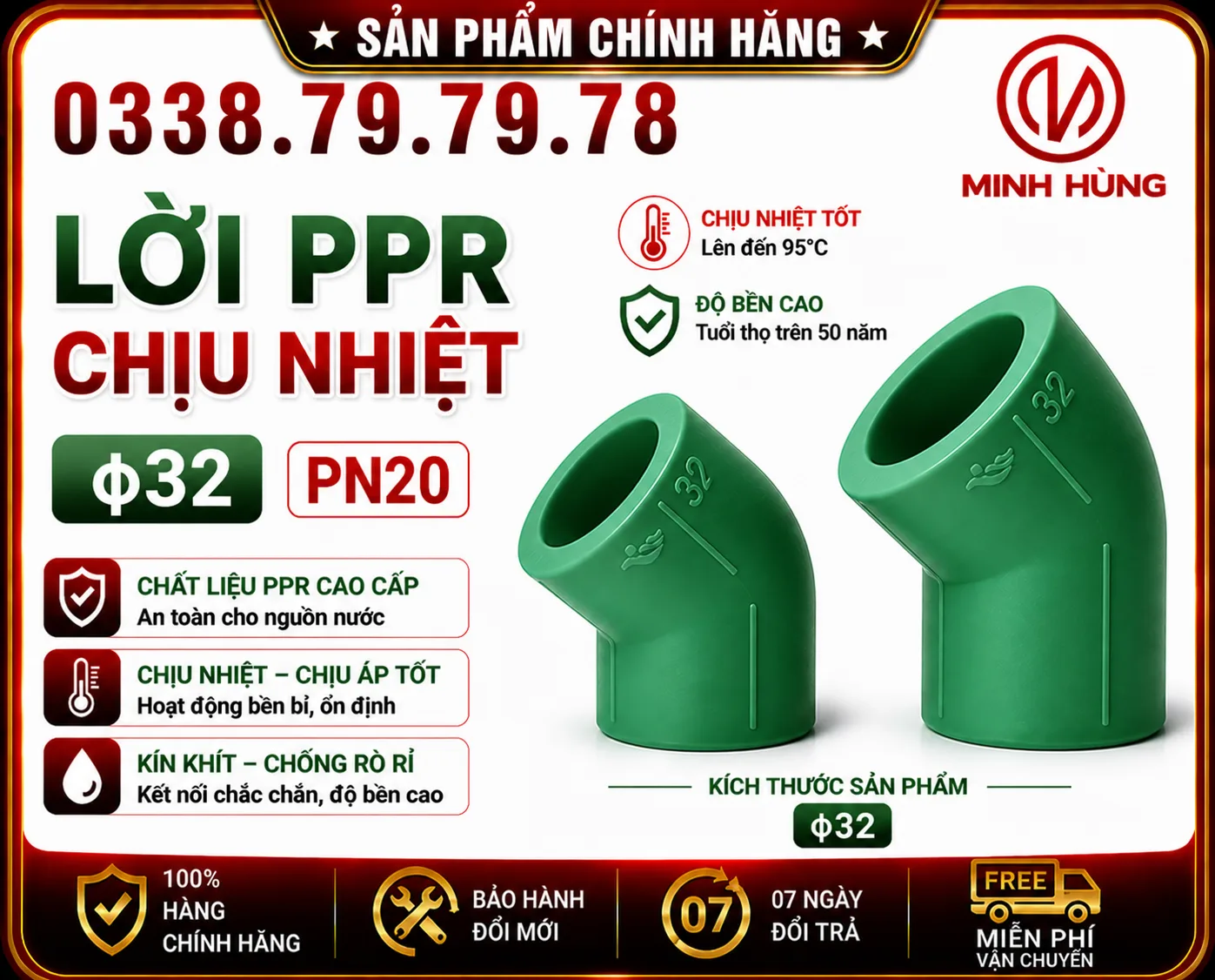 Lơi PPR φ32 PN20 dùng cho hệ thống nước nóng nào?