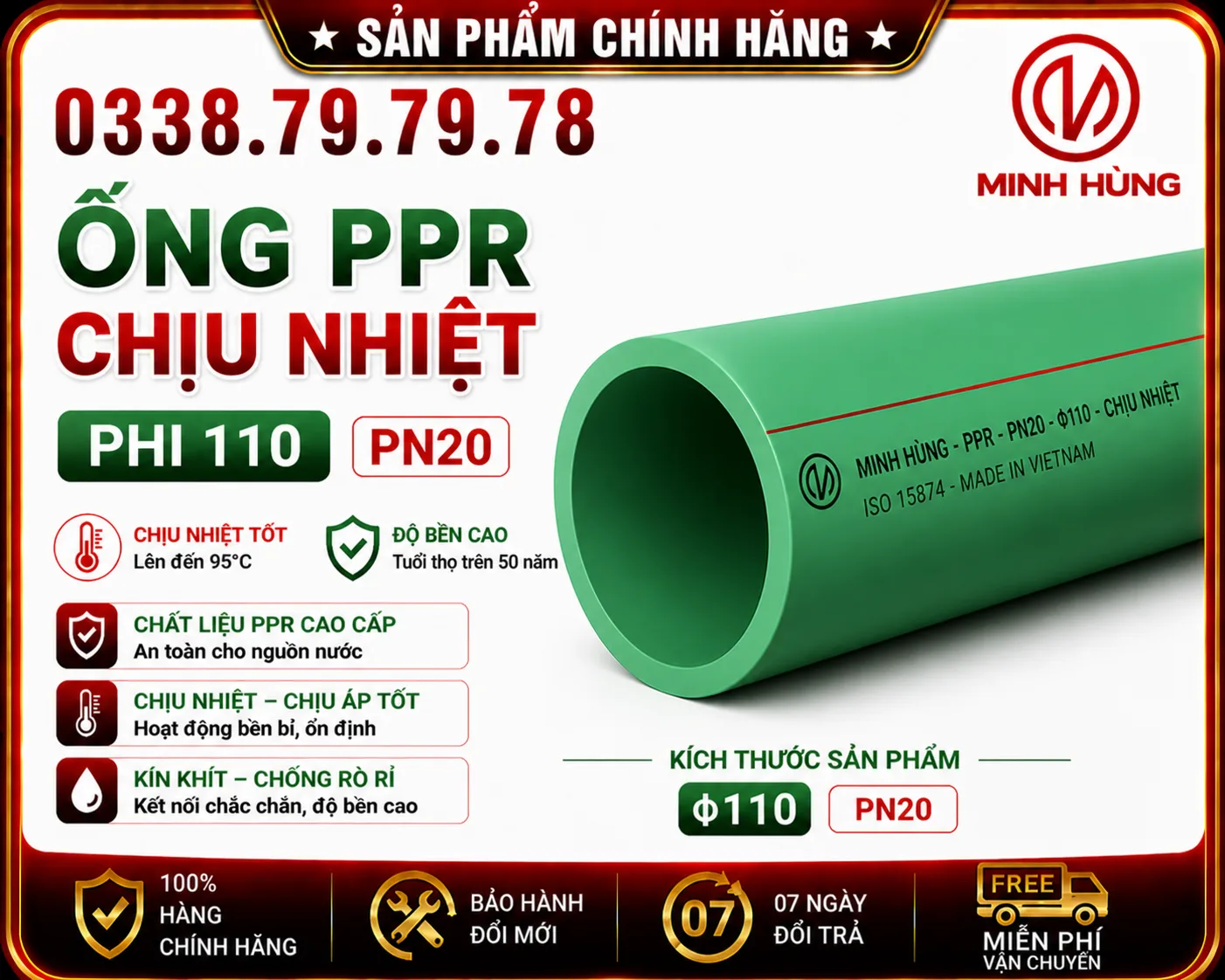 Ống PPR phi 110 chịu nhiệt cho hệ thống cấp nước quy mô lớn