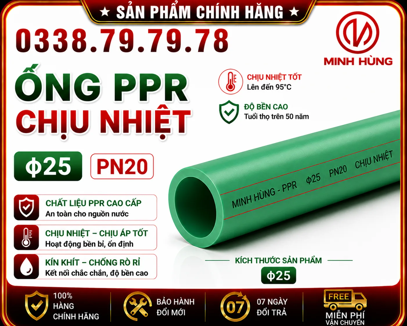 Ống PPR phi 25 chịu nhiệt cho hệ thống nước nóng bền