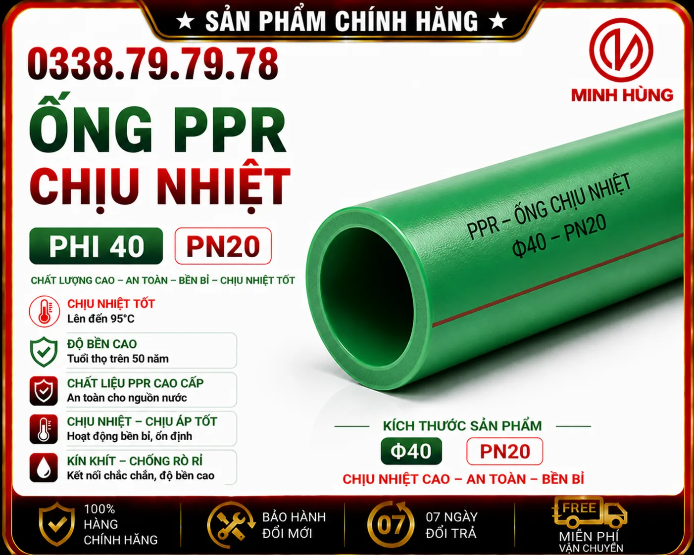 Ống PPR phi 40 chịu nhiệt: giải pháp bền cho hệ nước nóng