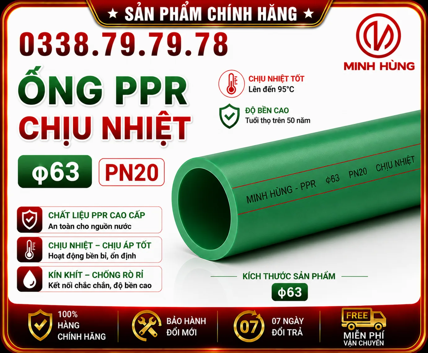 Ống PPR phi 63 chịu nhiệt: giải pháp cho công trình nước nóng lớn