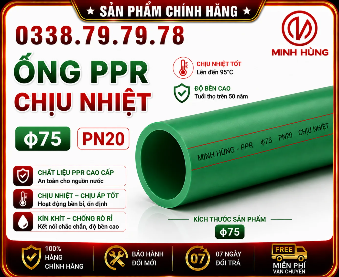 Ống PPR phi 75 chịu nhiệt cho hệ thống cấp nước bền ổn định