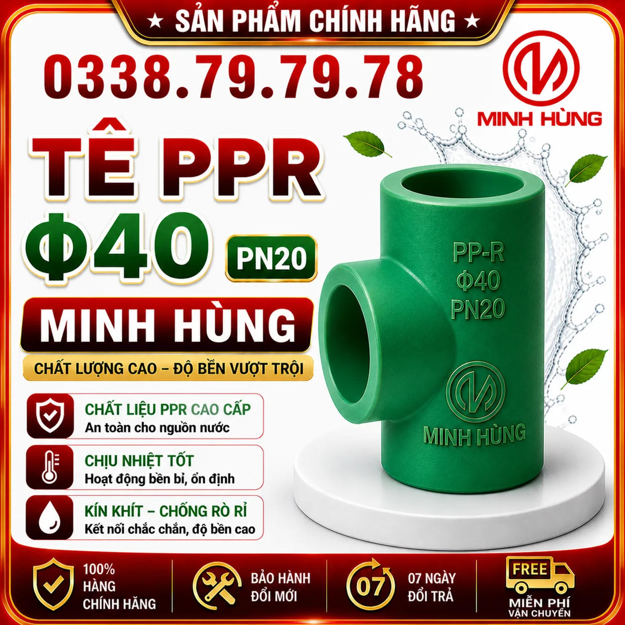 Tê PPR phi 40 PN20 cho đường ống nước nóng ổn định