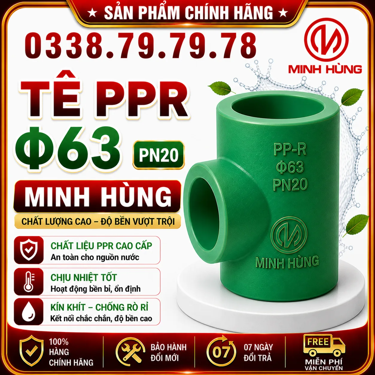 Tê PPR phi 63 PN20 cho hệ thống PPR lưu lượng lớn