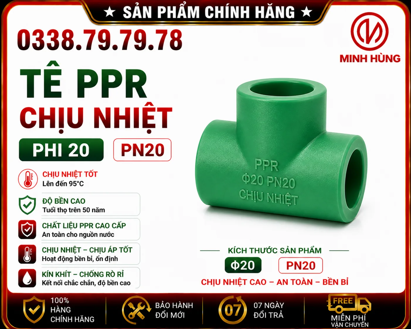 Tê PPR φ20 PN20: Phụ kiện chia nhánh chuẩn cho ống nước