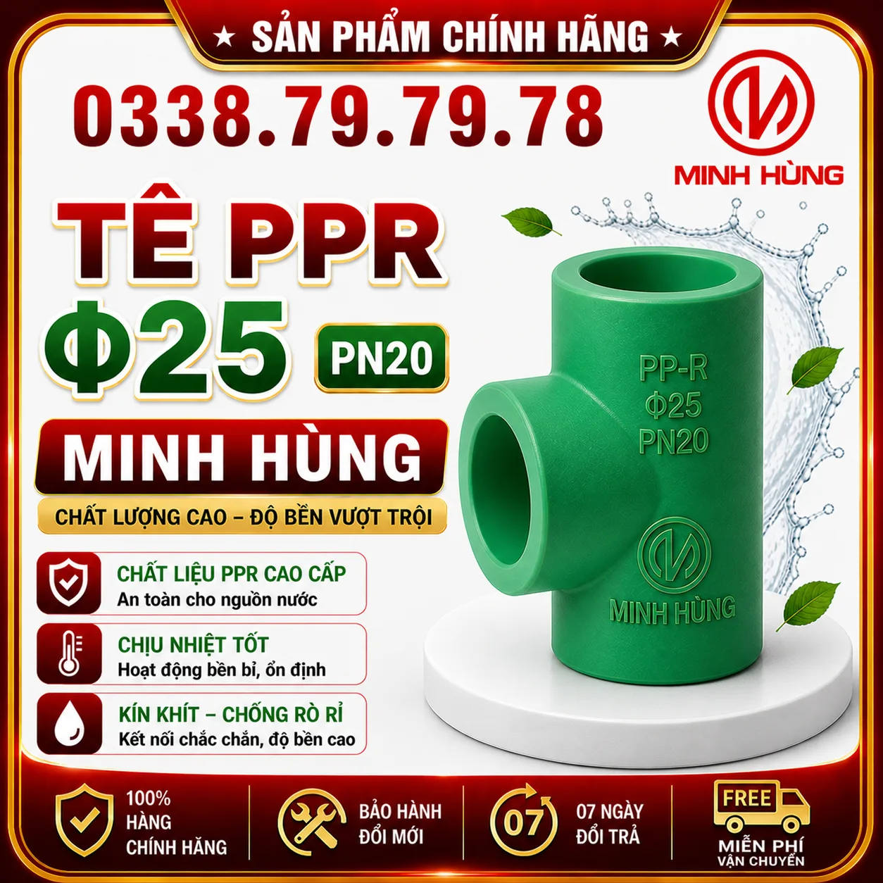 Tê PPR φ25 PN20: Phụ kiện chia nhánh chuẩn hệ ống nước
