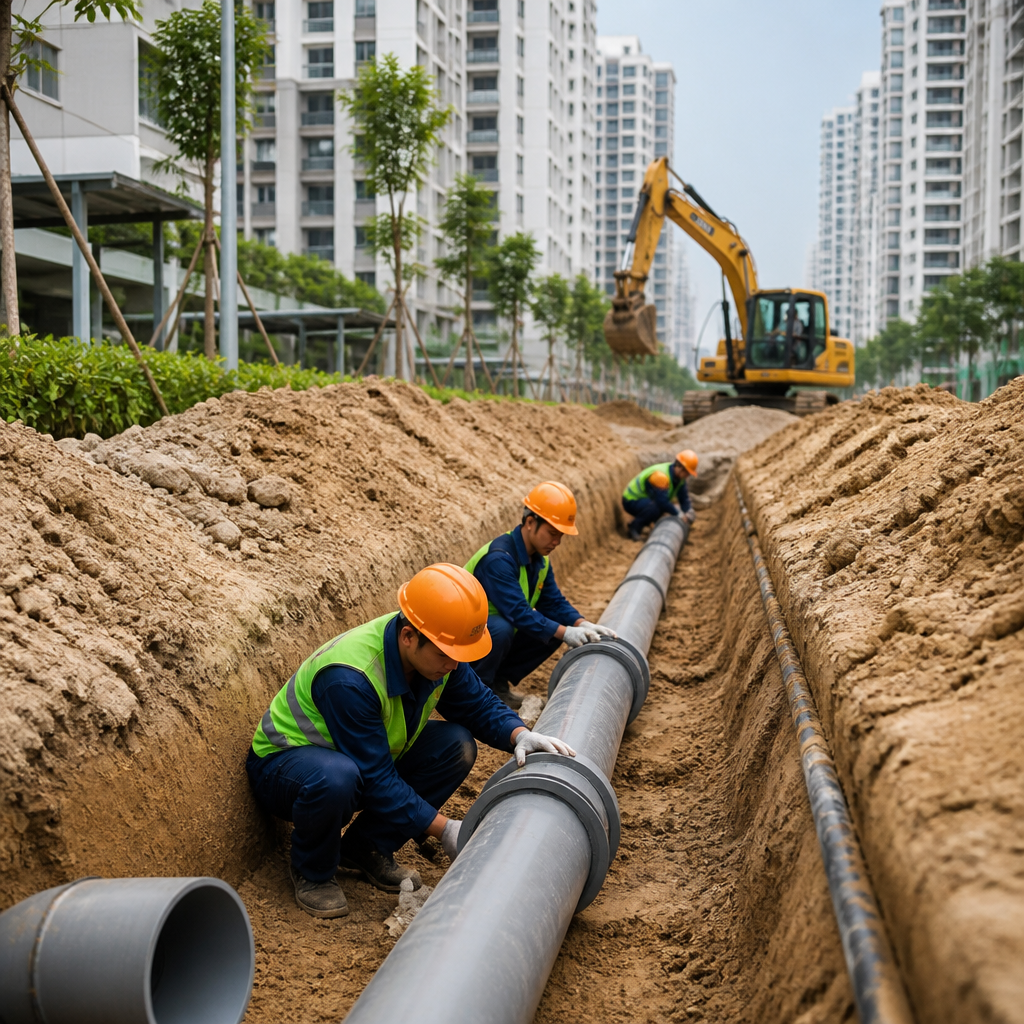 quy trình lắp đặt ống PVC cho khu đô thị
