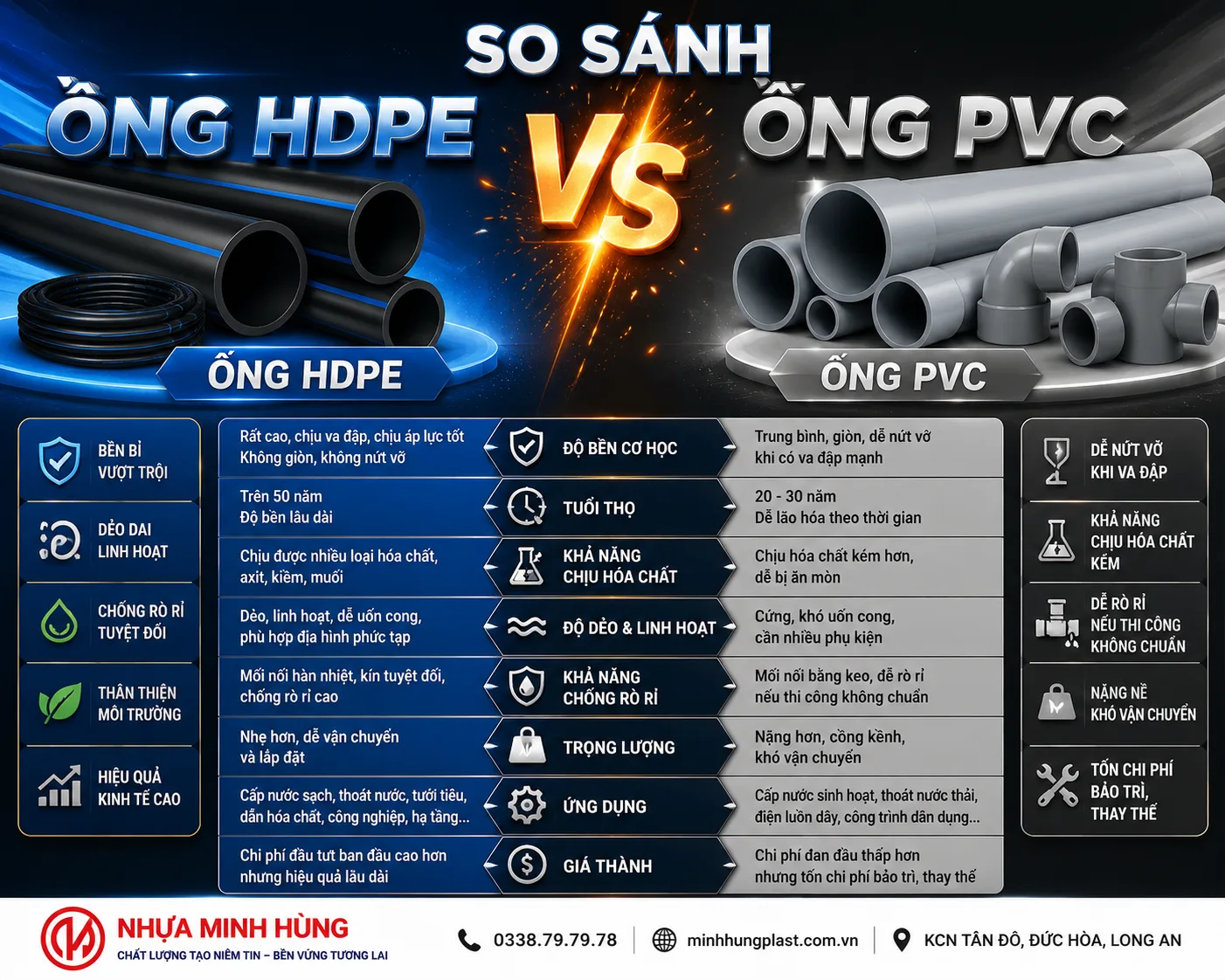Ống nhựa HDPE so với PVC