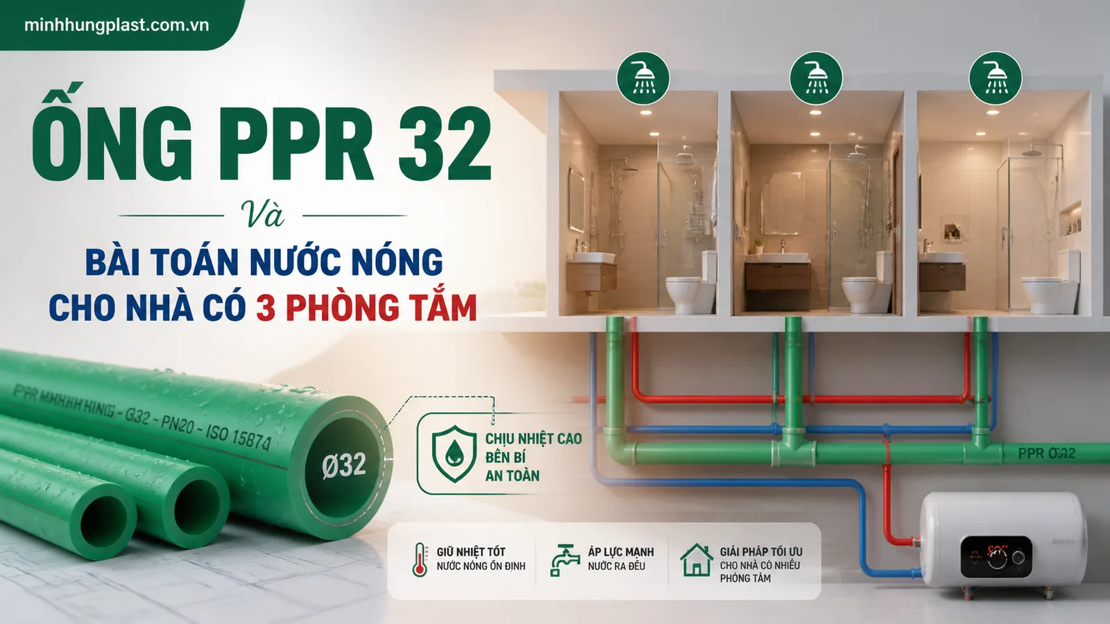 Ống PPR 32 Và Bài Toán Nước Nóng Cho Nhà Có 3 Phòng Tắm