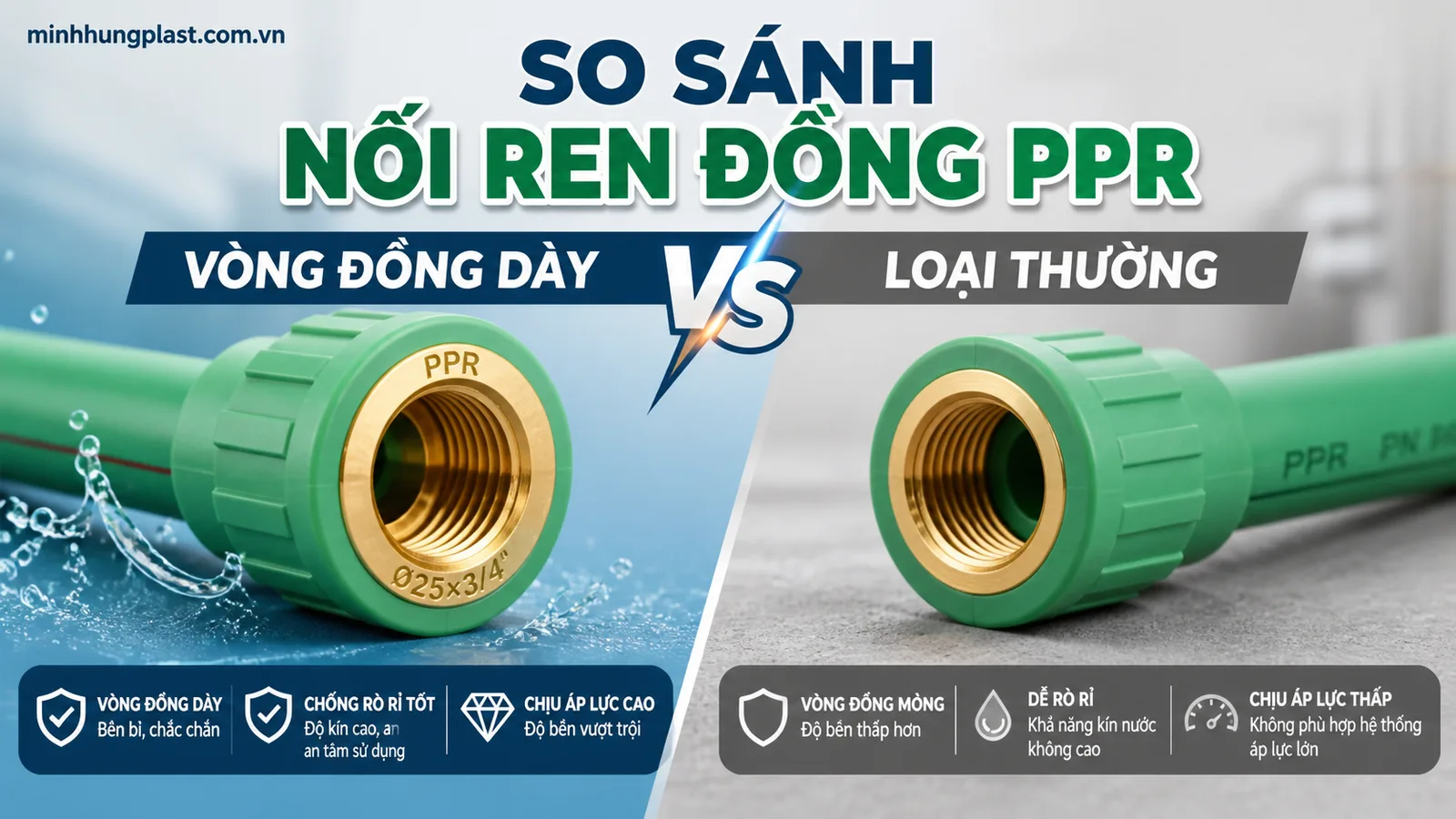 So Sánh Nối Ren Đồng PPR Vòng Đồng Dày Và Loại Thường